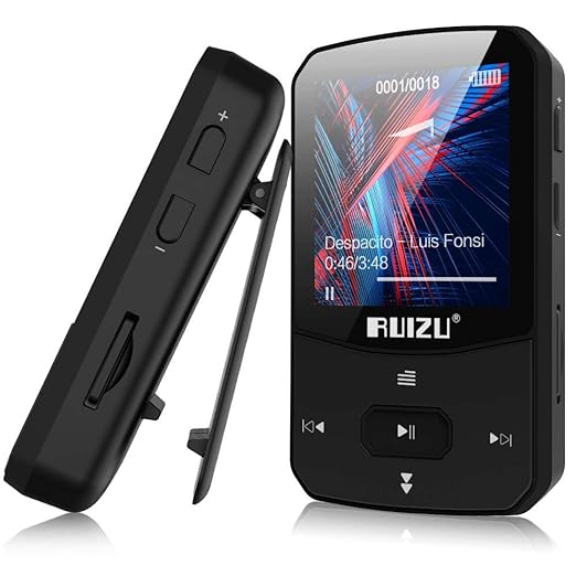 RUIZU X52 16GB Clip Mp3 Player with Bluetooth 5.0 16GB Lossless Sound Music Player with FM Radio Voice Recorder Video Earphones for Running, Support up to 128GB(Black)