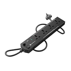 Portronics Power Plate 10 Extension Board with 4 Universal Sockets, 3 Meter Long Cord, 1500 Watts, 6 Amp Multi Plug for Office & Home Appliances (Black)