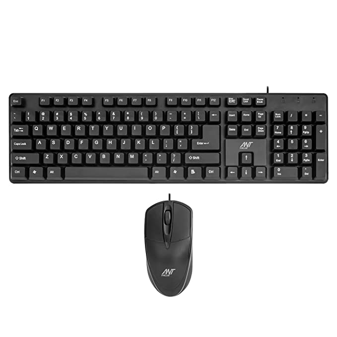 Ant Value FKBRI02 Wired Keyboard and Mouse Combo,Full-Size Keyboard and Mouse Combo with Optical 3 Button Mouse, USB Plug-and-Play, Compatible with Desktop, Laptop, Notebook - Black