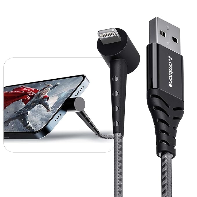 Ambrane Lightning Standing cable, 12W Fast Charging, Perfect for Holding Mobile while Charging/Binge-Watching & 480 Mbps Data Sync Cable for iPhone, iPad, AirPods - 1.5m (ABSL-15 Black)