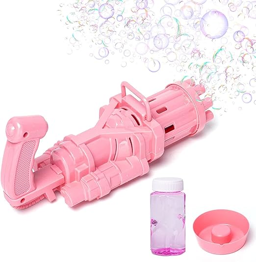 Black Olive Bubble Gun for Kids- 8 Hole Electric Gatling Bubble Gun for Kids with Soap Solution Indoor and Outdoor, Bubble Launcher Machine Toys for Toddlers (Multicolor, Pack of 1)