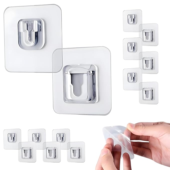 [Size: 6] - JIALTO 6 Pcs Heavy Duty Waterproof Double-Sided Adhesive Wall Hooks - Strong Plastic Hooks for Wall Hangings, Robes, Bathroom, Kitchen - Stainless Steel Finish