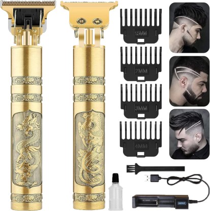 ZYRIAN Rechargeable Hair Clippers with Zero Gapped Baldheaded TBlade-with Close Cutting Fully Waterproof Trimmer 120 min  Runtime 4 Length Settings  (Gold)