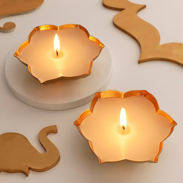 Lotus Design Metal Candle - Set Of 2 - Lotus Design Metal Candle - Set Of 2