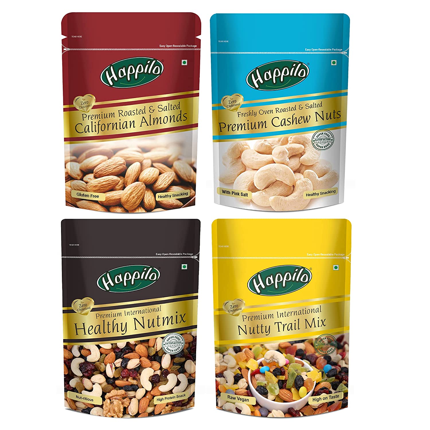 Happilo Premium Nuts & Dry Fruit Combo Dry Fruits (Salted Almonds, Salted Cashews, Nutmix, Trail Mix) 280g