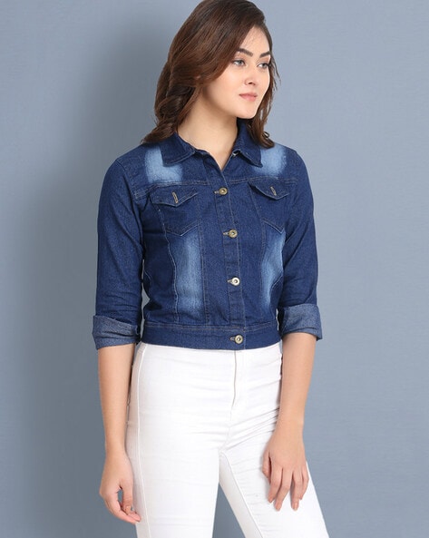 BUYNEWTREND - Lightly Washed Bikers & Bombers Jacket