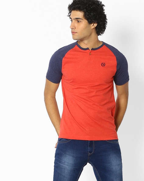 TEAMSPIRIT - Colourblock Henley T-shirt with Raglan Sleeves