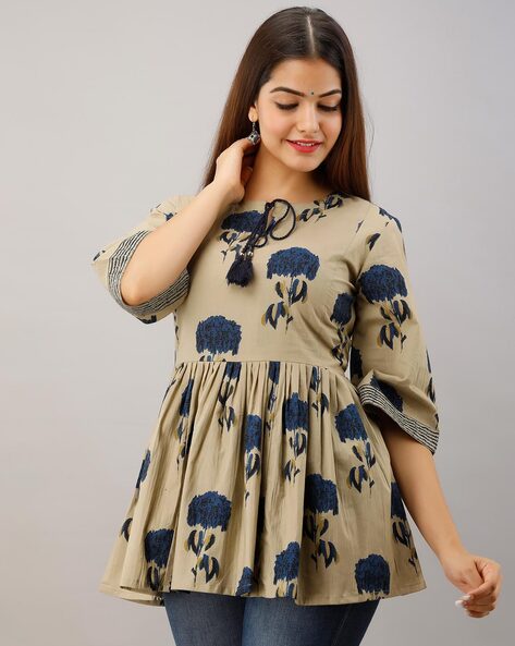 KIMAYRA - Floral Print Top with Tie-Up