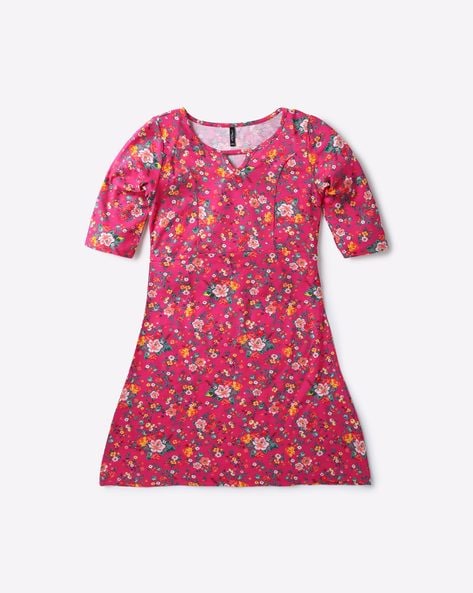 RIO GIRLS - Floral Print A-line Dress with Cutout