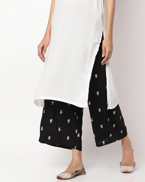 SIYAHI - Embroidered Palazzos with Semi-Elasticated Waistband