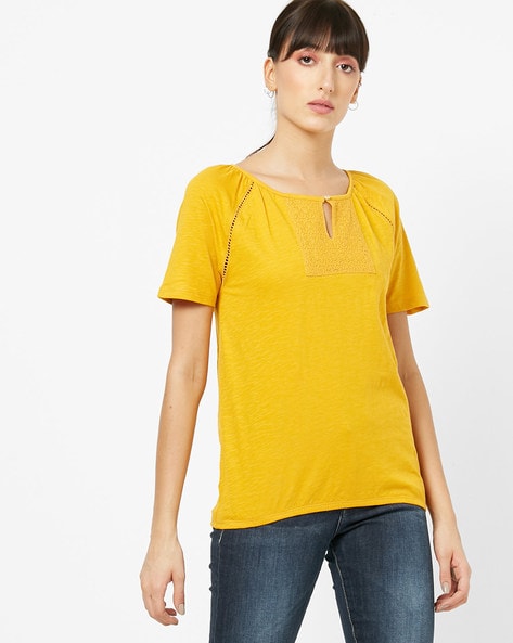 DNMX - Round-Neck Top with Ladder Lace Insets