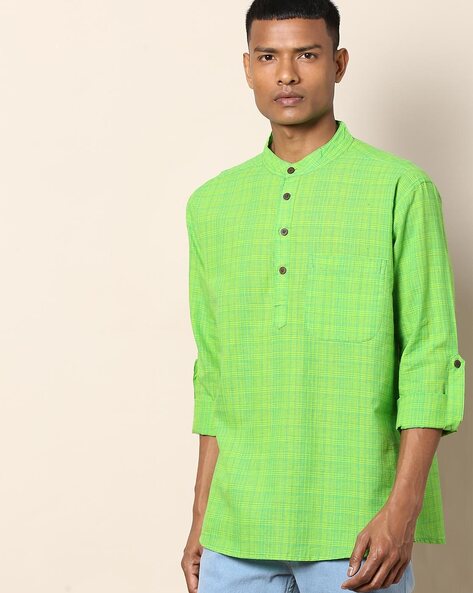 INDIE PICKS - South Cotton Checked Shirt Kurta with Roll-Up Sleeves