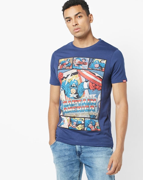DISNEY - Captain America Print Crew-Neck T-shirt