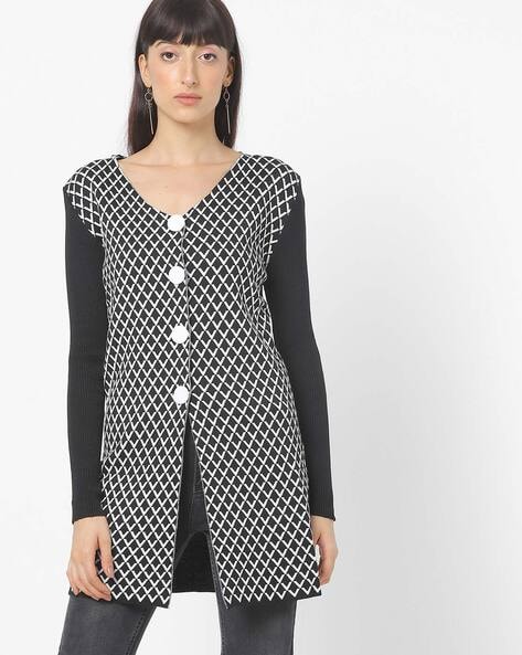 FORT COLLINS - Geometric Patterned-Knit Button-Down Cardigan