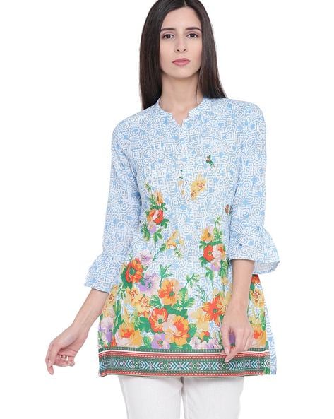RANGRITI - Floral Print Short Straight Kurta