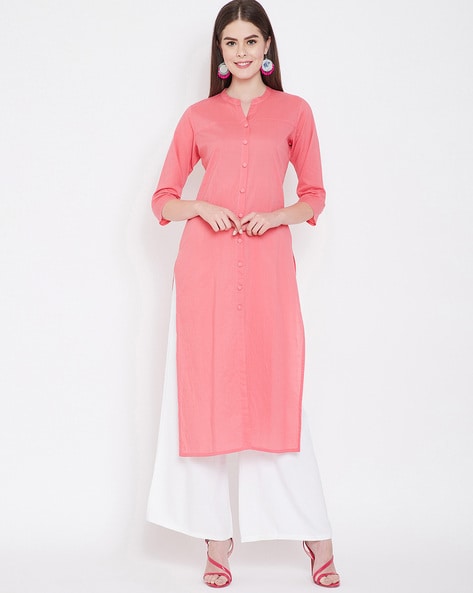 PRAKHYA - Textured Button-Down Straight Kurta with Notched Neckline