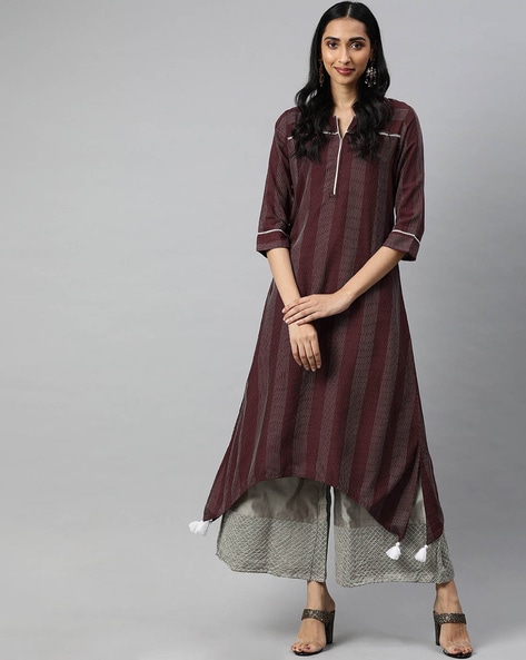JAIPUR KURTI - Striped A-line Kurta with Tassels