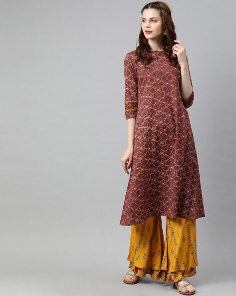 JAIPUR KURTI - Geometric Printed Boat-Neck Kurta