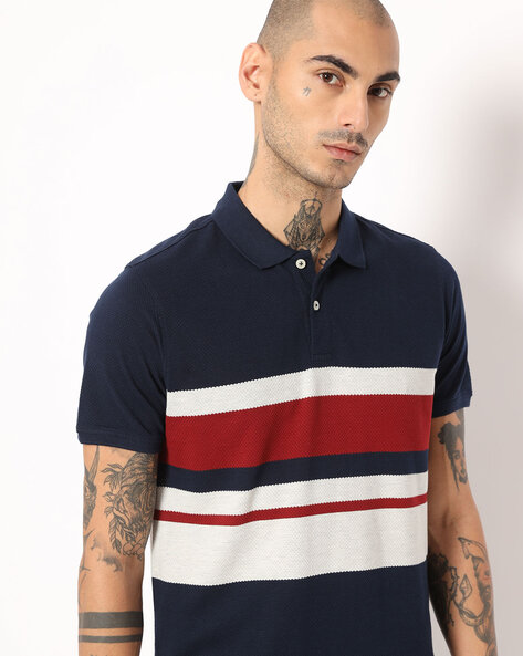 NETPLAY - Striped Slim Fit Polo T-shirt with Cutaway Collar