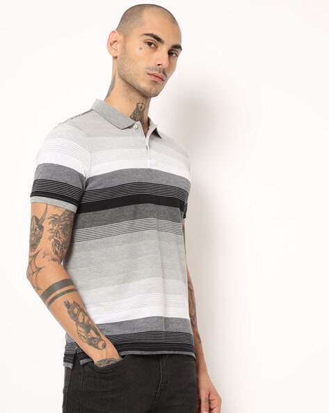 NETPLAY - Striped Slim Fit Polo T-shirt with Cutaway Collar