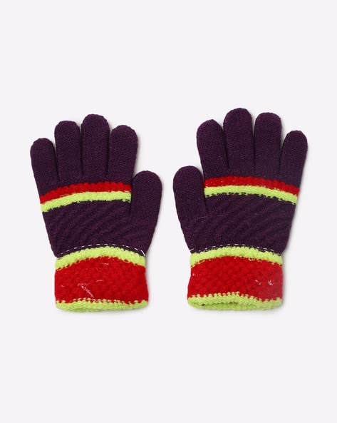 FIRST CLASS - Knitted Gloves with Contrast Stripes