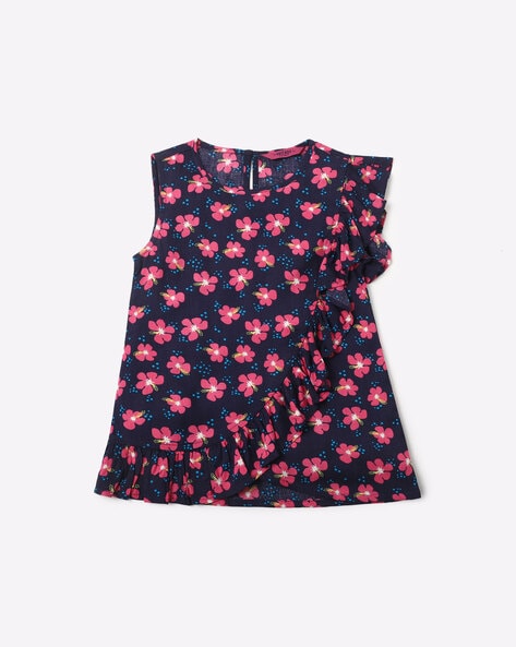 KG FRENDZ - Floral Print Top with Ruffle Trim