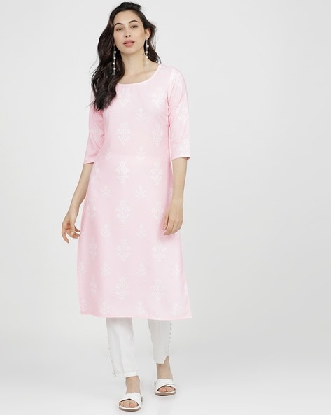 KETCH - Block Print Straight Kurta with Side Slits