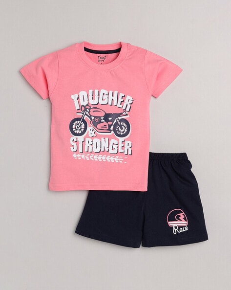 TOONYPORT - Typographic Print Shorts & T-shirt Set