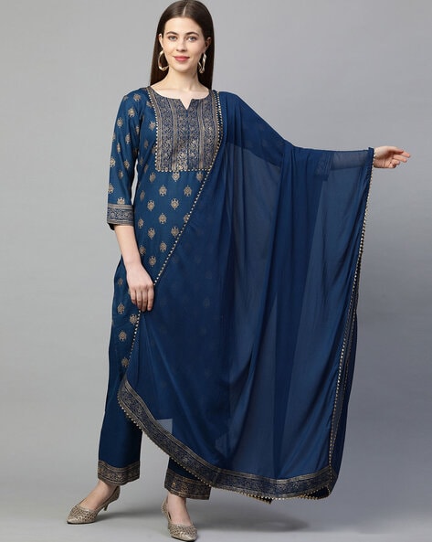 GOSRIKI - Foil Print Straight Kurta Set