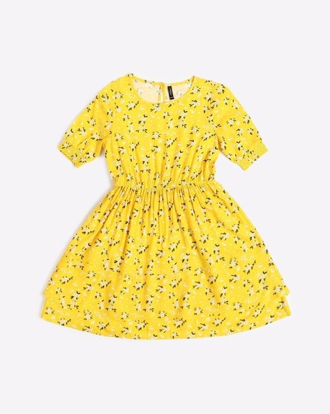 RIO GIRLS - Floral Print Fit & Flare Dress with Puff Sleeves