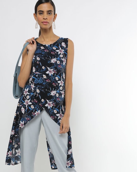 TRENDS - Floral Print Tunic with Front & Back Slit