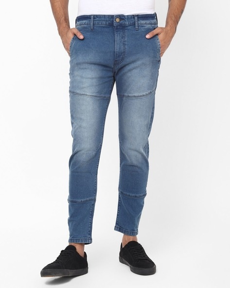 AJIO - Panelled Mid-Wash Slim Fit Jeans