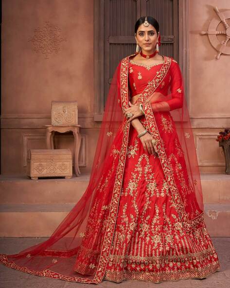 WARTHY ENT - Floral Embroidery Lehenga Choli Set with Dupatta