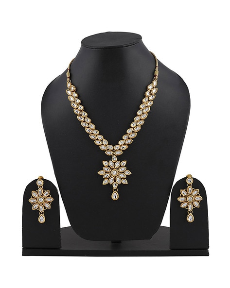 SHINING DIVA - 9602S Gold-Plated Kundan Necklace & Earrings Set