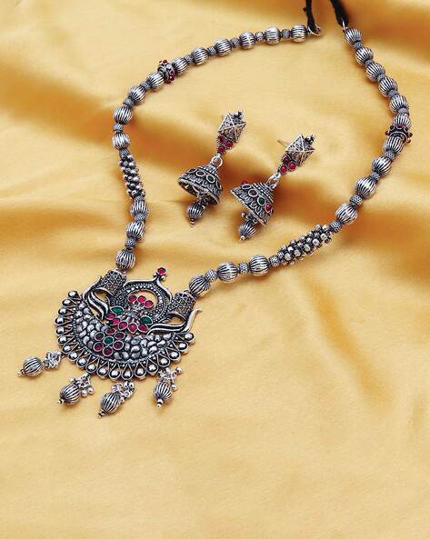SUKKHI - Oxidised Gemstone-Studded Necklace and Earrings Set