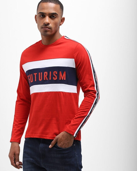 ALTHEORY - Typographic Print Crew-Neck T-shirt with Contrast Taping