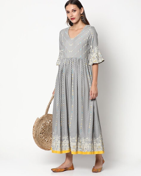 FUSION - Printed Maxi Fit & Flare Dress