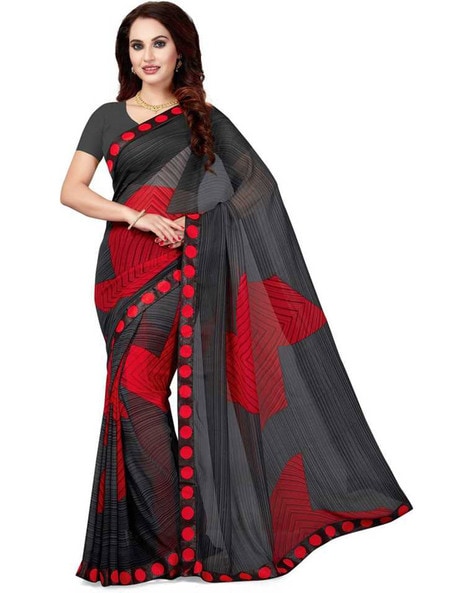 ISHIN - Ishin Poly Georgette Black Printed Saree
