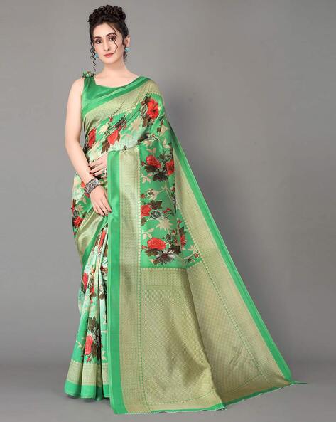 GORGONE - Floral Print Saree with Blouse Piece