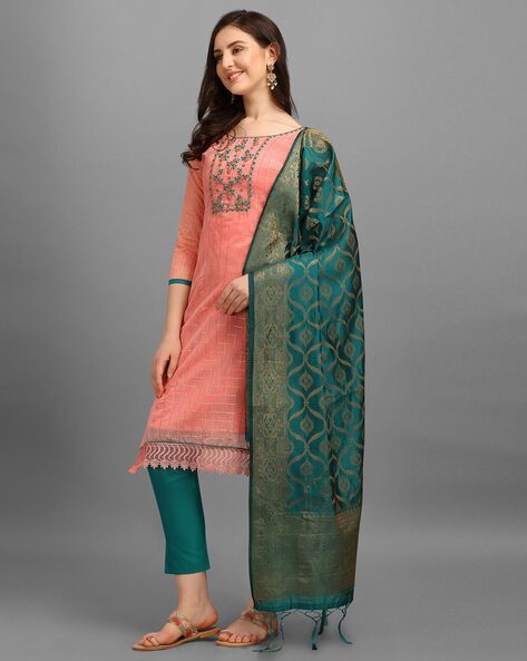 ETHNIC JUNCTION - Embellished 3-Piece Unstitched Dress Material