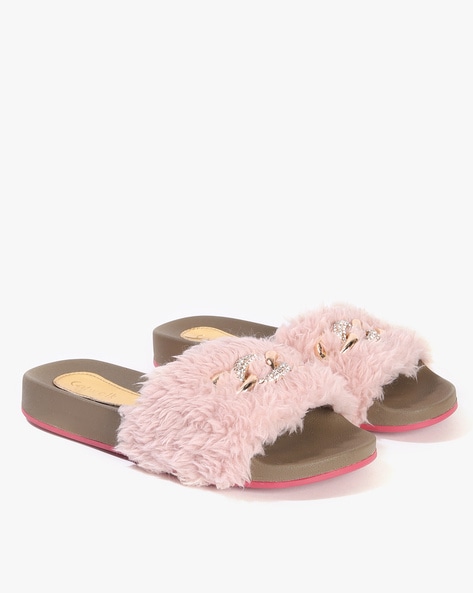 CATWALK - Faux-Fur Slides with Metal Accent