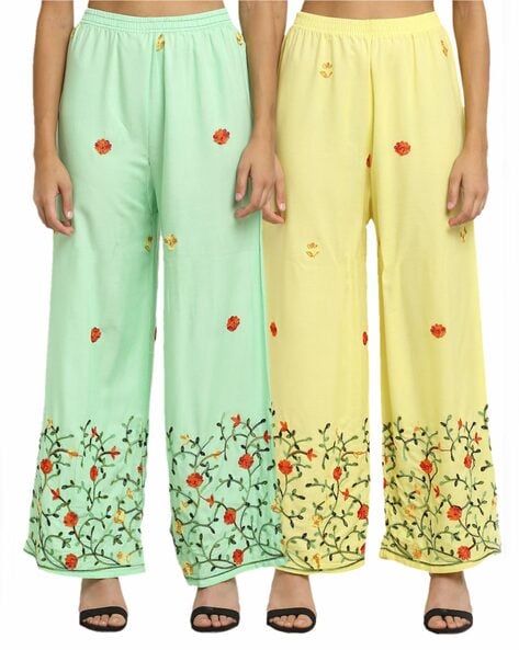 NEUDIS - Pack of 2 Floral Embroidered Wide Leg Palazzos