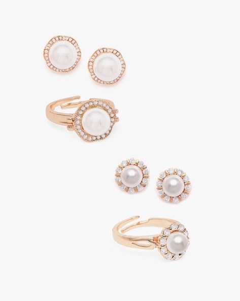 ZAVERI PEARLS - Set of 2 Stud Earrings & Rings Set - ZPFK11200
