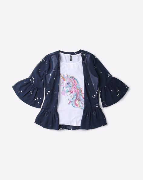 RIO GIRLS - Unicorn Print Peplum Top | 15-16Y
