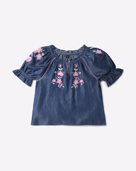 RIO GIRLS - Floral Embroidered Top