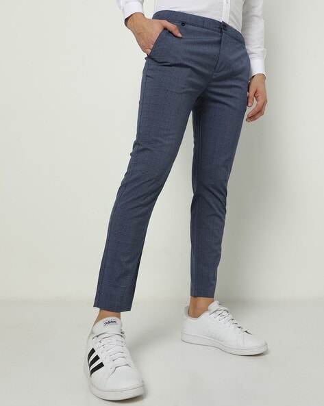 JOHN PLAYERS - Checked Slim Fit Flat-Front Trousers