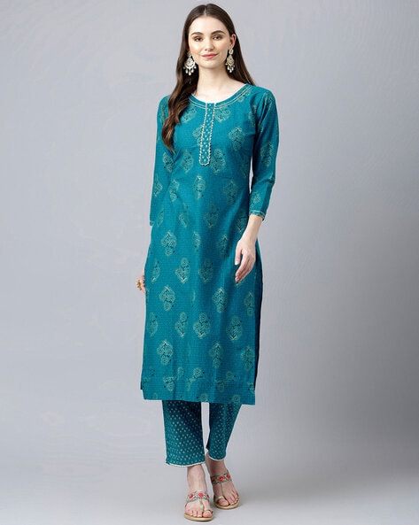 KIANA HOUSE OF FASHION - Floral Print Straight Kurta Set