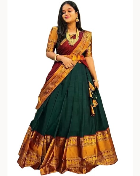 GLOBALIA CREATION - Zari Woven Flared Lehenga Choli Set with Dupatta