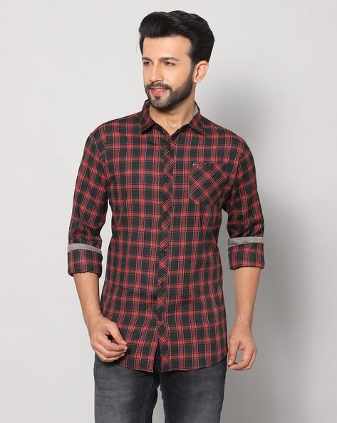 ROXTAR - Men Plaid Checked Slim Fit Shirt