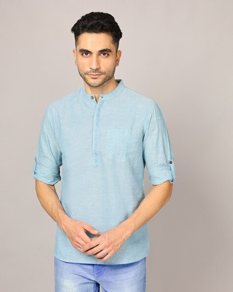 NAWABZADE - Heathered Short Kurta with Patch Pocket